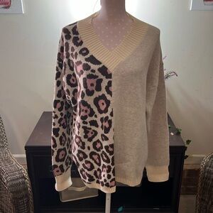 ✔️Shein Leopard Print Drop Shoulder V-Neck Plus Size Women’s Sweater XXL